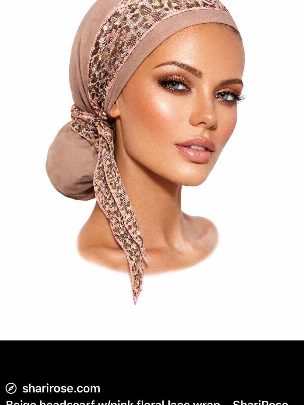 Sharirose Beige Floral Lace Headscarf Wrap - still available on website!